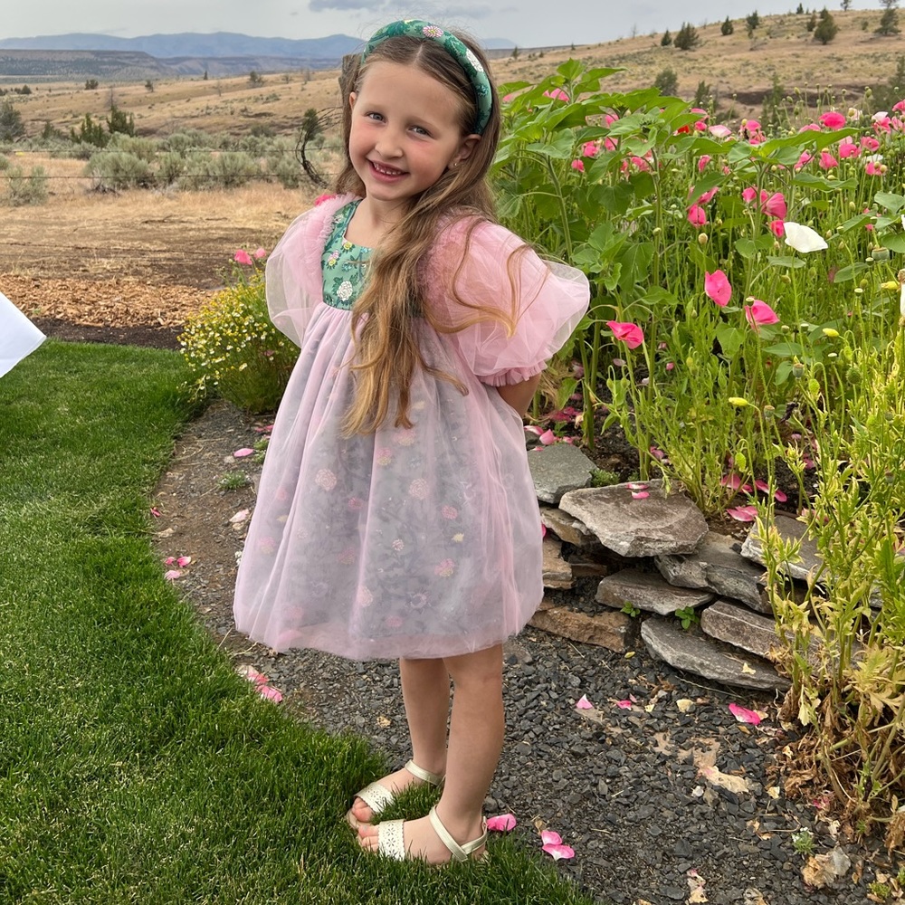 Petite Maison Kids pink/green silk dress size 6x